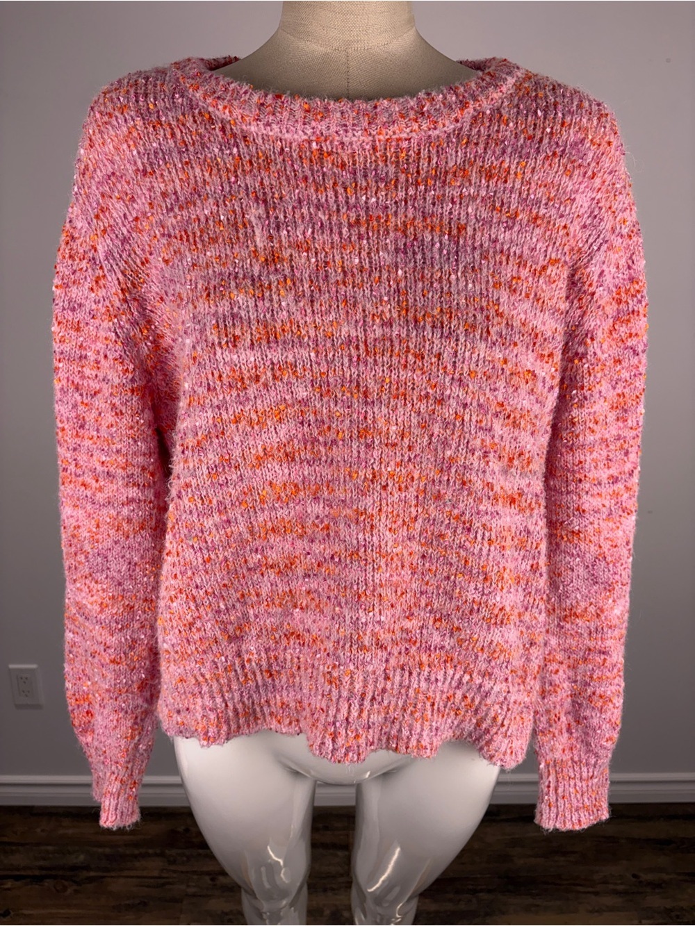 ONLY Pink Marled Chunky Knit Sweater Crewneck Textured Pullover Medium